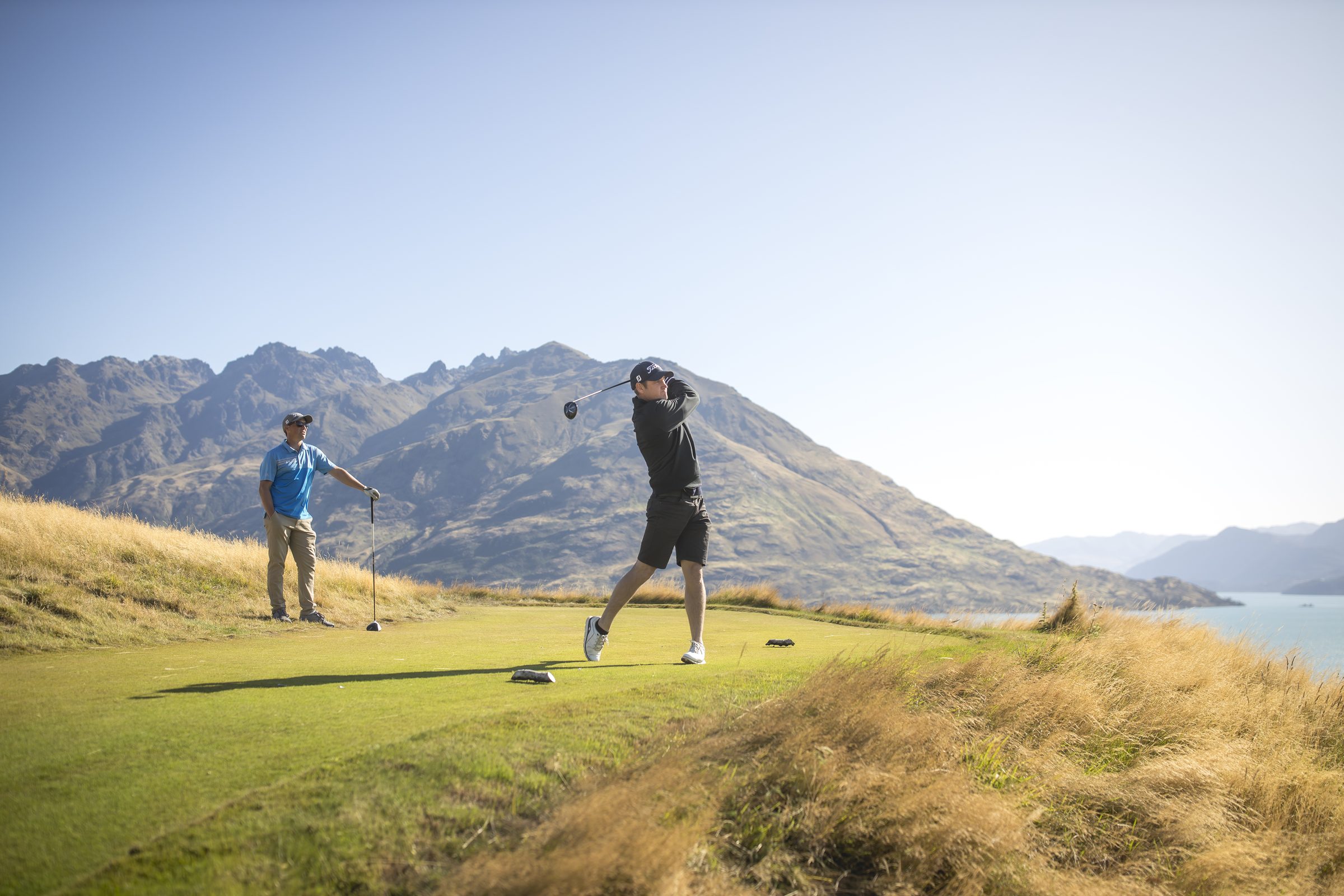 Golf course beneath The Remarkables, Queenstown